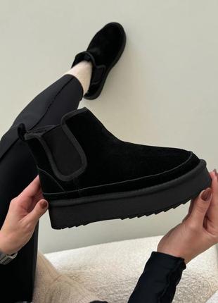 Натуральные замшевые угги челси черные