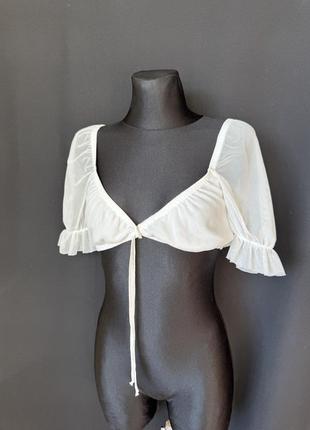 Plt білий кроп у баварському стилі пишний шифоновий рукав топік укорочений на шнурівці