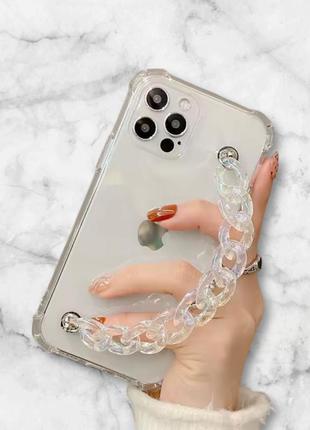 Чехол силиконовый для iphone на айфон (айфона) 12 pro max (про макс) прозрачный противоударный с цепочкой