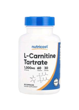 L-карнітин 1000 мг (l-carnitine tartrate) nutricost 60 капсул  (500 мг в 1 капсулі)