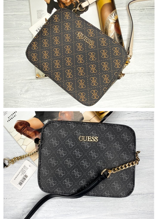 Женская сумка guess серая с черным / коричневая