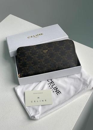 Celine large zipped wallet in triomphe canvas brown