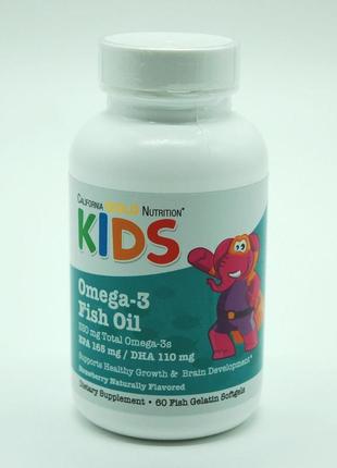Риб’ячий жир з омега-3 для дітей, зі смаком полуниці, california gold nutrition, 60 капсул