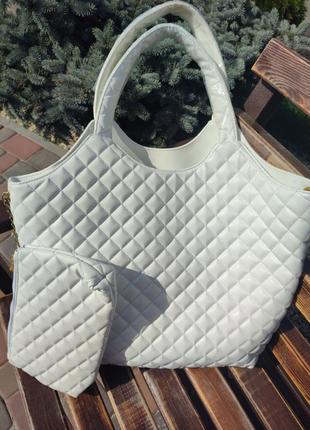 Сумка 2 в 1 шоппер белая из эко кожи сумка женская шоппер белая бронза в стиле ивселеран yves saint laurent юсле сумка с кошельком6 фото