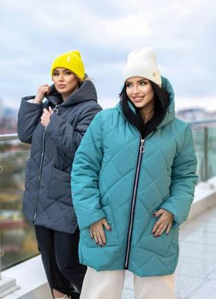 Стильна тепла зимова жіноча  батальна стьобана куртка.50-52,54-56,58-60,62-64