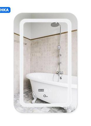 Зеркало qtap mideya (dc-f911) 500х800 с led-подсветкой touch, с антизапотеванием, с часами, диммером, рег.