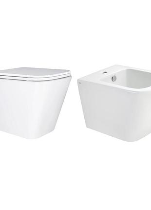 Комплект qtap tern 2 в 1: унитаз подвесной ultra quiet + биде подвесное