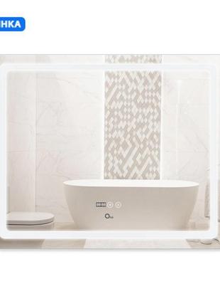 Зеркало qtap mideya (dc-f910) 1000х800 с led-подсветкой touch, с антизапотеванием, с часами, диммером, рег.