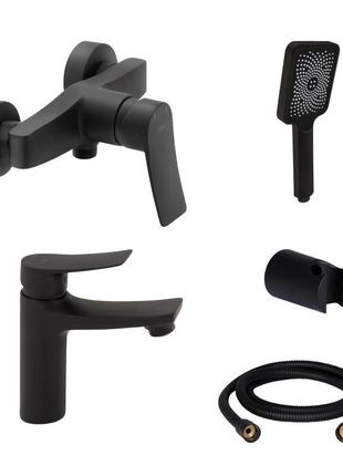 Комплект смесителей для душа qtap nihonto  black matt qtnh4022101cb+qtnh1022101cb c лейкой, шлангом и