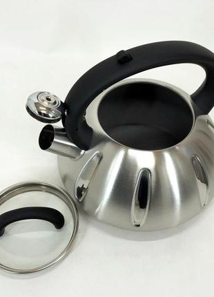 Чайник із свистком unique un-5303 кухонний на 3 літри, металевий чайник із нержавіючої сталі. колір: чорний7 фото