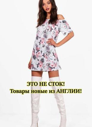 Boohoo. товар з англії. плаття з відкритими плечима, з квітковим принтом.