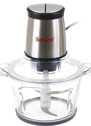 Измельчитель 400 вт, 1,5 л, стеклянная чаша, 2 ножа н/ж saturn st-fp7016