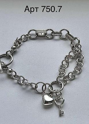 Срібний браслет з підвісками, 925 проба довжина 20 см