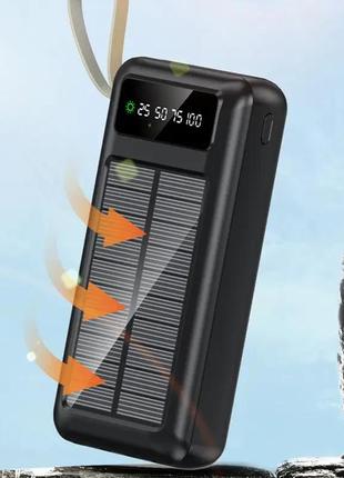 Повербанк портативный с солнечной батареей и фонарем 30000mah, +3 переходника, powerbank черный a88-1-black