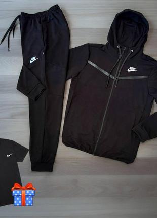 Футболка в подарок ! подростковый мужской спортивный костюм в стиле nike tech весенний черный2 фото