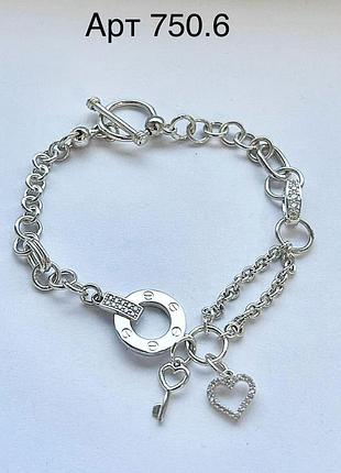 Срібний браслет з підвісками, 925 проба довжина 20 см