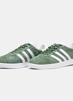 Аdidas gazelle junior dark green white кроссовки зеленые замшевые