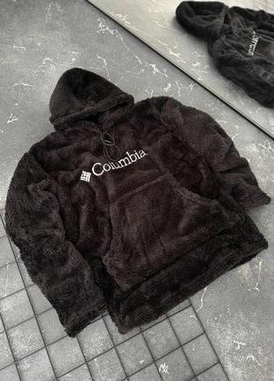 Чоловічий плюшевий чорний худі columbia модна оверсайз толстовка колумбія для хлопця