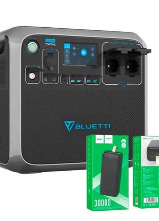 Зарядная станция универсальная bluetti ac200p 2000w (электростанция, ups, ибп) + повербанк hoco 30 000 mah