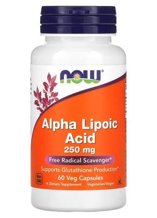 Альфа-ліпоєва кислота 250 мг now foods alpha lipoic acid для вироблення глутатіону 60 капсул