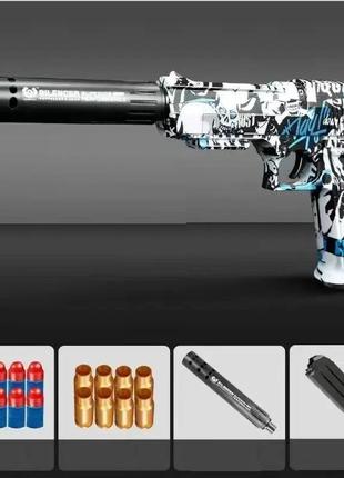 Іграшковий пластиковий автоматичний пістолет desert eagle графіті стріляє пластиковими кулями з гільзою