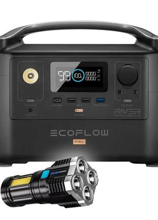 Портативная зарядная станция ecoflow river pro (720 wh), электростанция для дома с фонариком ручным