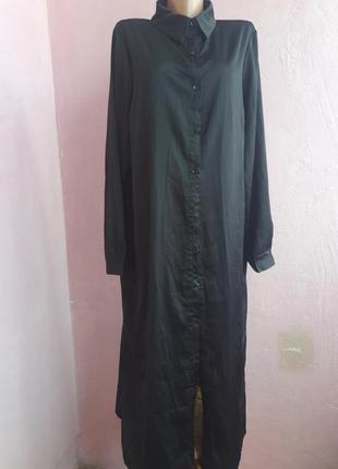 Рубашка платье длинная черный атлас