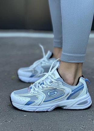 Женские серые кроссовки с голубыми вставками из натуральной кожи и сетки 👟