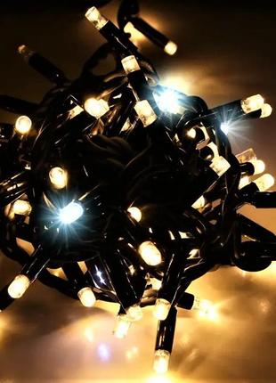 Гирлянда нить уличная теплая-белая 20м 200 led на черном проводе, переходник для соединения6 фото