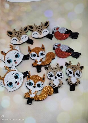 Заколки блестящие заколочки зверята