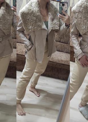 Утепленная дубленка косуха river island на меху, теплая удлиненная косуха - авиатор xs-s-m