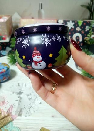 Новорічна соєва ароматична свічка з дерев'яним фітілем, об'єм 140 мл., аромат...