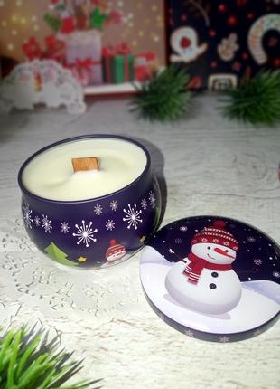 Новорічна соєва ароматична свічка з дерев'яним фітілем, об'єм 140 мл., аромат...