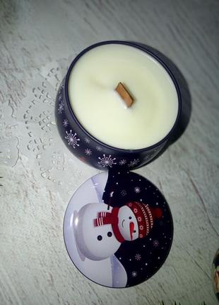 Новорічна соєва ароматична свічка з дерев'яним фітілем, об'єм 140 мл., аромат...