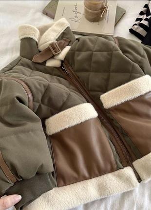 Куртка тепла хакі зелена коричнева бежева хлопчику 90 100 110 120 130 140 зима демі стильна синтепон хутро стьобана
