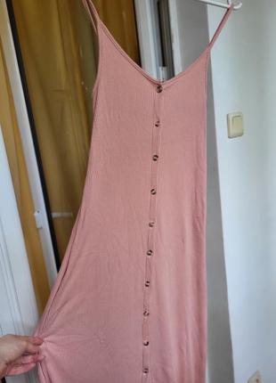 Бавовняна сукня міді сарафан в рубчік платье рожеве плаття в рубчик на ґудзиках платтячко h&m