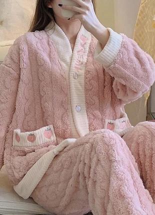 Піжама тепла рожева в корейському стилі