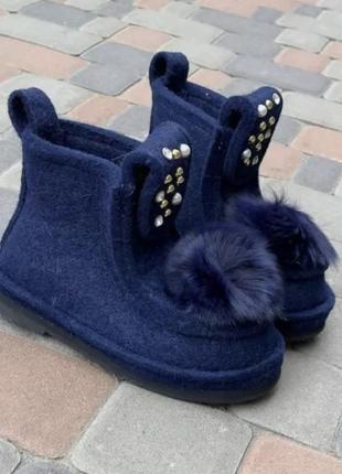 Синие женские зимние ботинки из натурального войлока р. 35-41