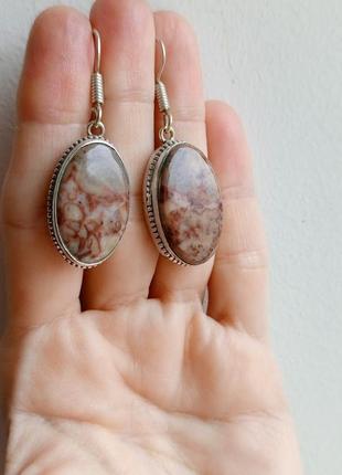 Серьги пейзажная яшма, коричневая яшма, джаспер, индия
