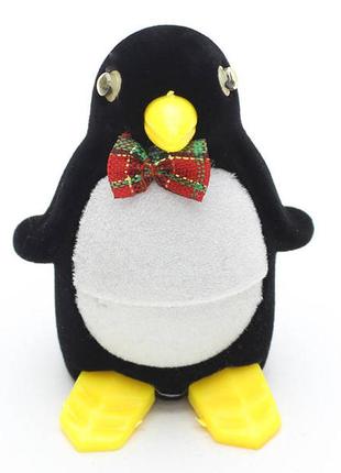 Футляр пингвин чёрно-белый бархат для ювелирных изделий под кольцо или украшения размер 6х5х5 см