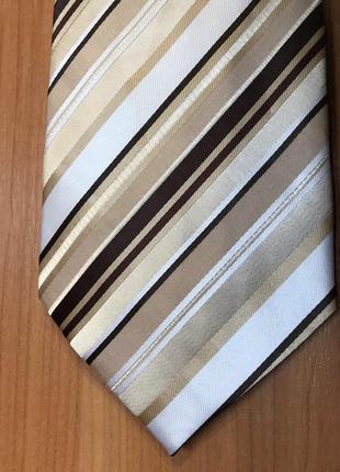 Галстук бежевый коричневый бронзовый золотистый кремовый белый в полоску от бренда enrico patchoyli