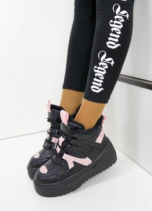 90521👑кроссовки зима на платформе в искусственной коже утеплены мехом 23 см