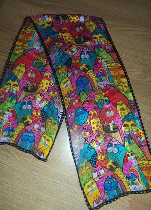 Яркий дизайнерский винтажный шелковый шарф по картинам laurel burch