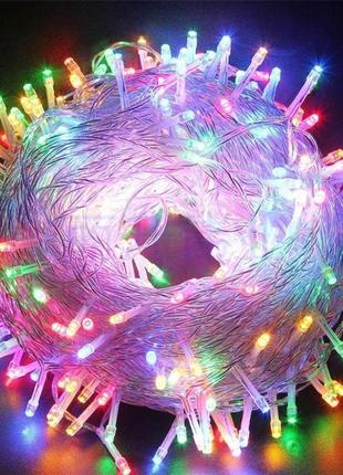 Гирлянда светодиодная нити 1000 led 50м мульти разноцветная rgb прозрачный провод, от сети