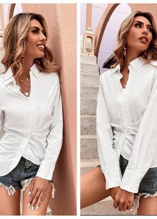 Шикарная белая хлопковая рубашка с ассиметричным низом zara made in morocco с биркой