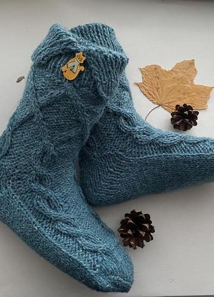 Чистошерстяные носки с аранами и манжетом, 37-38 размер.