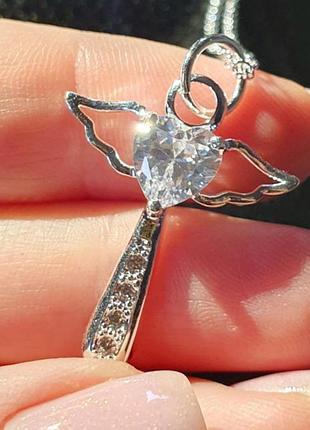 Срібний ланцюжок кулон хрест із крилами 
проба 925