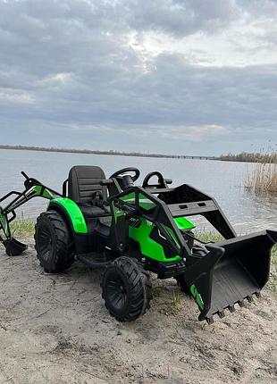 Детский электромобиль трактор с прицепом и двумя ковшами на радиоуправлении bambi m 4847 зеленый