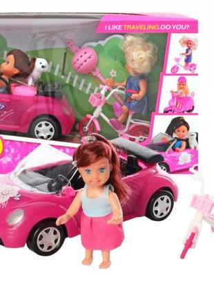 Кукла маленькая"mini doll" кукольный набор, 2 миникуклы, машина для куклы, велосипед, питомец, шлем, k899-76