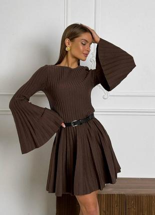 🌈3! шикарное ангоровое теплое платье рукава клеш женская женское женское платье коричневое платье клеш ангора широкий рубчик коричневый шоколад
